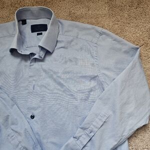 David Donahue Shirt Mens 16.5 32/33 Blue Trim Fit Dress Button Up Long Sleeve